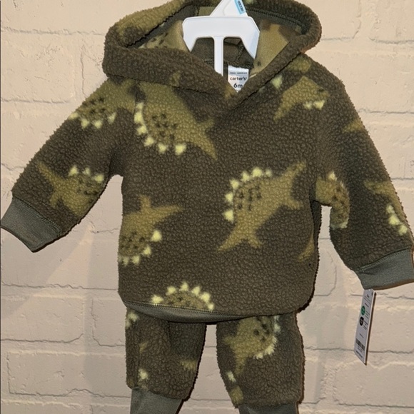 Carter's Green Dinosaur Fleece 2 piece jogger Set baby boy 6 months NEW - Picture 1 of 3